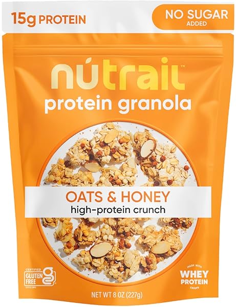 NUTRAIL 15G PROTEIN GRANOLA CEREAL, HONEY AND OATS, NO SUGAR ADDED, GLUTEN FREE, MADE WITH WHEY, 8 OZ. 1 COUNT