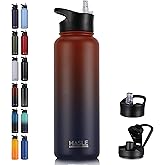 HASLE OUTFITTERS 40oz Stainless Steel Water Bottle, Vacuum Insulated Double Walled Leak Proof Sports Water Bottle with 2 Lids (Straw and Spout Lid) Thermo Mug Keep Cold and Hot(Ruby Purple Gradient,1)