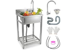 NBYTLT Stainless Steel Utility Sink, 22" Freestanding Single Bowl Laundry Sink with Drain Basket, Commercial Sink with Adjust