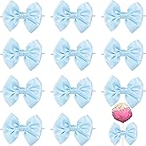 NUVCELKA 12 Pcs Light Blue Satin Ribbon Bows - 3.5" Premade Twist Tie Bows for Professional Bakery Packaging, Gourmet Treat Bags & Wedding Favors - Elegant Floral & Gift Wrap Decoration