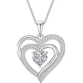 Inpasne Love Heart Necklace for Women 925 Sterling Silver Birthstone Pendant Necklace Jewelry Gift for Women Her Mom Wife Daughter Sister