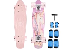KMX Skateboard 22 and 27 Inch, Classic Mini Cruiser Skateboard for Boys, Girls, Kids, Students, Adults, Teens, Mini Cruiser Board for Beginners and Advanced