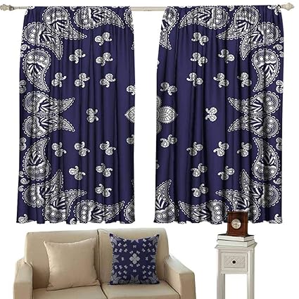 Cashewii Navy Blue Decor Bedroom Curtain Paisley Pattern Indian