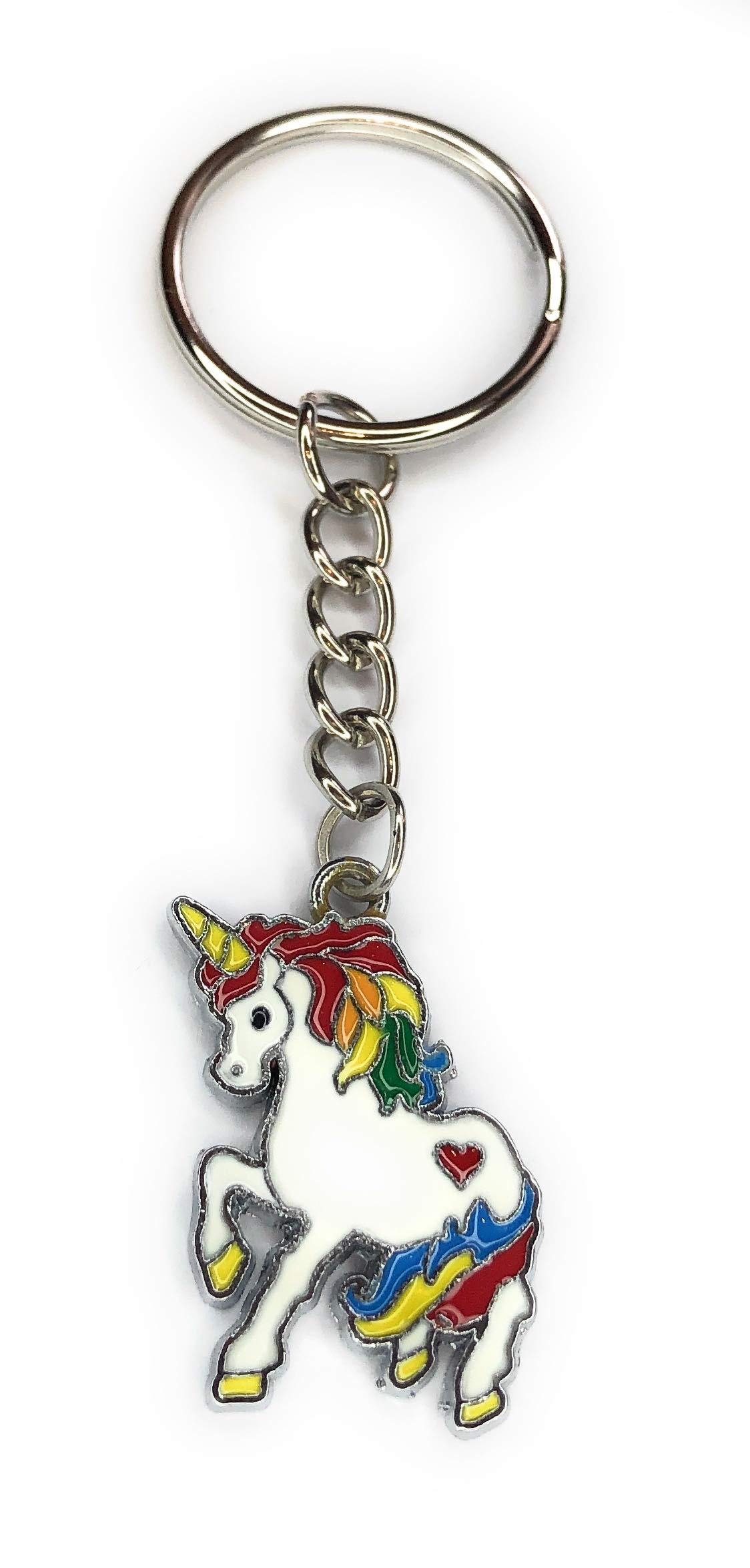 FizzyButton Gifts Enamel Rainbow Unicorn Charm Keyring Key Ring with Silver Tone Keychain