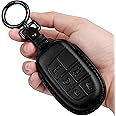 Tukellen for Jeep Key Fob Cover Leather,Leather Key Case Protector Compatible Jeep Grand Cherokee Renegade Chrysler 200 300 Dodge RAM Durango Challenger Journey Dart Fiat (only for Keyless go)-Black