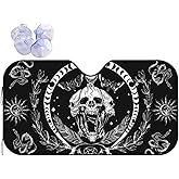 Skull Aesthetic Skeleton Trippy Goth Moth Snake Moon Stars Windshield Sun Shade, Car Front Window Shades Cute Sunshade Cover Sun Visor Shield Block Automotive Interior Protector Blocks Uv Rays