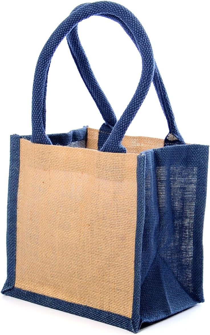 Promotional Textiles Small Navy Blue Jute Hessian Gift/Lunch Bag