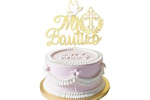 HPMJZ Spanish Mi Bautizo Cake Topper First Holy Communion Cakes Pick Glitter Bless Baptism Cake Decoration Golden Birthday Party Supplies Cross Dove Cakes Deco for Christening Shower Theme Gender Reveal