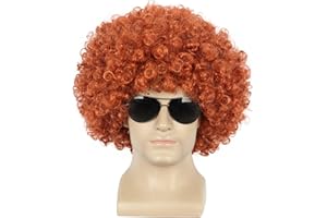 Yuehong Short Orange Curly Afro Wig Fluffy 70s Disco Wigs 80s Rocker Costume Heat Resistant Synthetic Fibers Durable Breathab