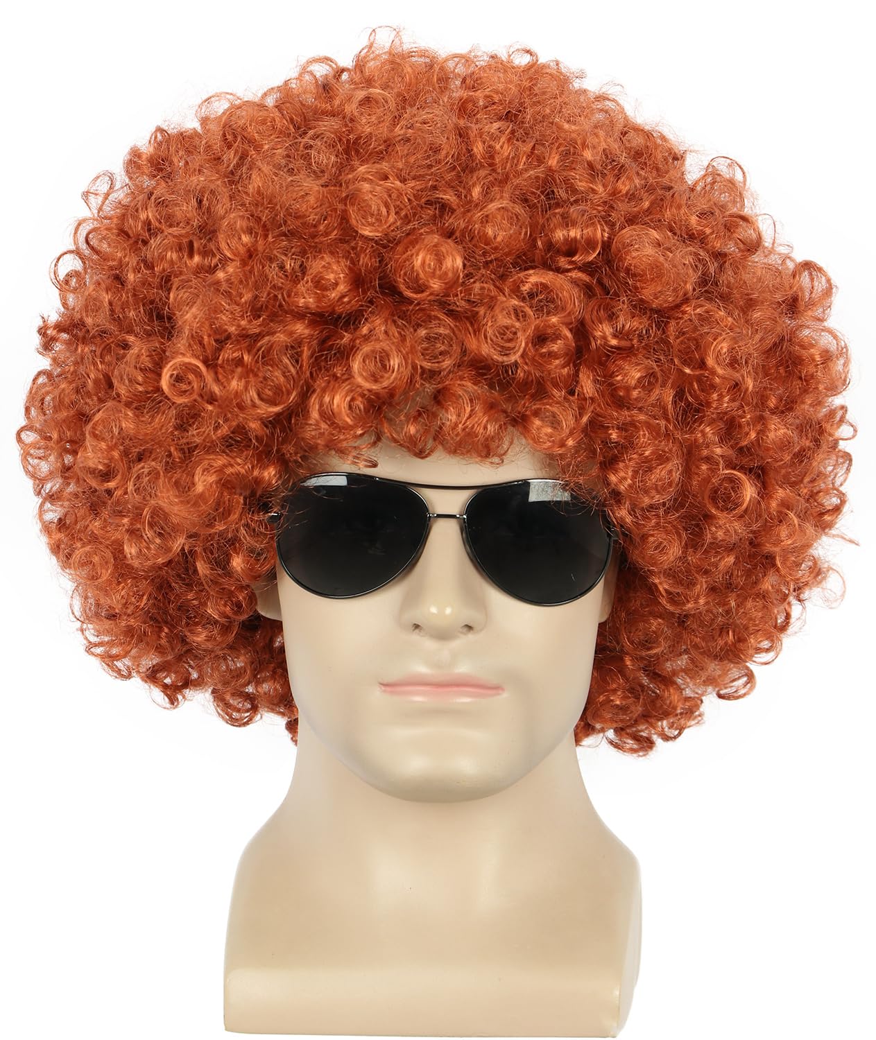 Yuehong Short Orange Fluffy Disco Afro Wig Synthetic Cosply Wig for Unisex Hallowen Party（Orange）