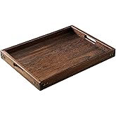 Wood Serving Tray with Handles,Farmhouse Wooden Tray for Ottoman,Decorative Serving Trays Platter for Breakfast in Bed,Lunch,Dinner,Appetizers,Patio, Coffee Table, BBQ,Party,Lap &Couch(16 Inches)