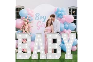 Tongjoy 4FT Baby Marquee Letters, Baby Letters for Baby Shower Decorations for Girl Boy, Large Light Up Letter 4 Feet Tall for Gender Reveal Party Supplies, Colorful Sign, Backdrop