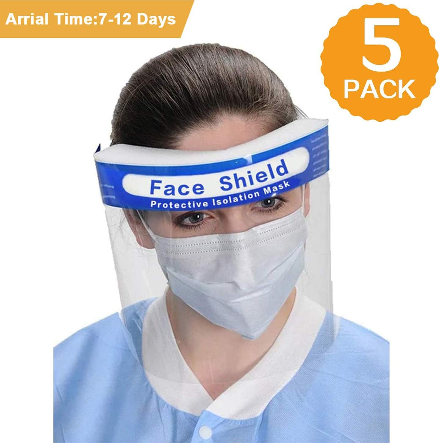 Safety Face Shield - 5 Pcs Reusable Adjustable Transparent Full Face Protective Visor, Anti-Spitting Splash Facial Cover Mask with Elastic Band and Comfort Sponge for Kids Men Women