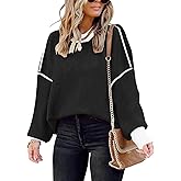 ETCYY Womens Oversized Sweaters Fall 2026 Fashion Clothes Trendy Batwing Sleeve Colorblock Striped Knit Pullover Tops