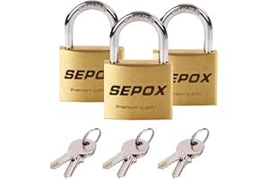 SEPOX 3Pcs Pack Heavy-Duty Solid Brass Padlocks with Same Keys 4Pcs, Weather Proof Body 40mm 1-9/16", Anti-Rust & Anti-Cut Shackle, Outdoor Lock & Key, Keyed Alike for Gates, Shed, Fence, Gym Locker