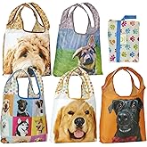 O-WITZ Reusable Grocery Bags | Vibrant Tote Bag For Groceries, Gym, Beach Gear, Toys & More | Washable Design With Large Handles For Maximum Convenience | Folds Into A Small Pouch, 5 Pack, Dogs