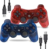 2 Pack Controller for PS3 Wireless Motion Sense Dual Vibration Upgraded Gaming Controller for Play 3 with Charging Cord (Tran