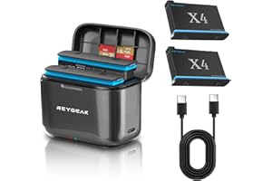 REYGEAK Battery and Charger for Insta360 X4, 2 Pack Portable Batteries with 2 Ports Battery Charging, 2500mAh Rechargeable Battery Only for Insta360 x4(2 Battery+ 1 Charger)