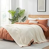 Snuggle Sac Fluffy Ribbed Cream Blanket Twin Size, Soft Luxurious Knit Throws, Fuzzy Plush Microfiber Blankets for Couch, Sofa, Bed, Cream, 60x80 inches