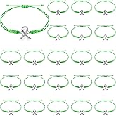 Oubaka 25pcs Mental Health Awareness Bracelets Adjustable Green Ribbon Bracelets Suicide Prevention Awareness Bracelet Green Ribbon Inspirational Gift Braided Bracelet for Women Men Jewelry