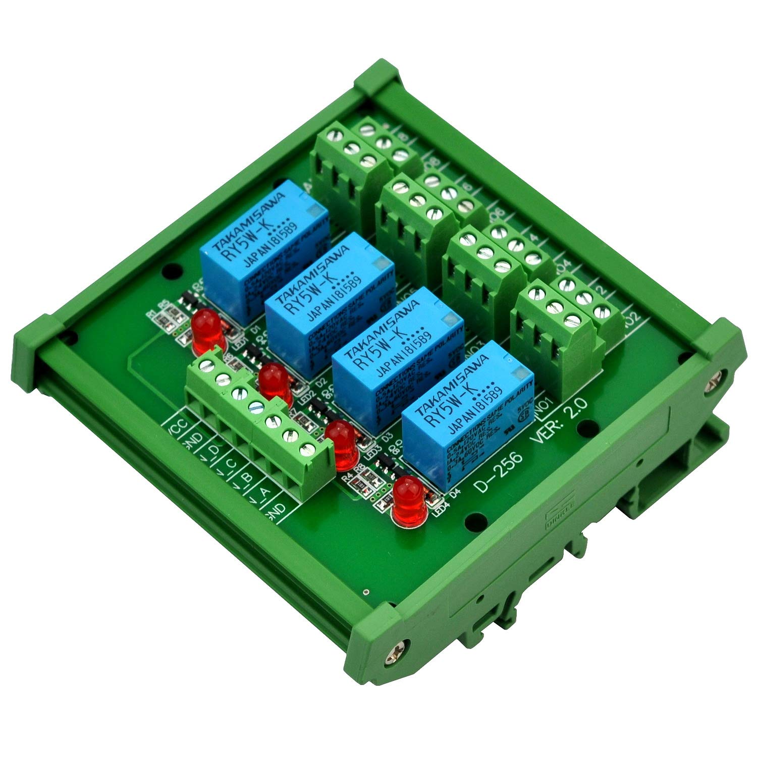 Electronics-Salon DIN Rail Mount 4 DPDT Signal Relay Interface Module, DC 5V Version.