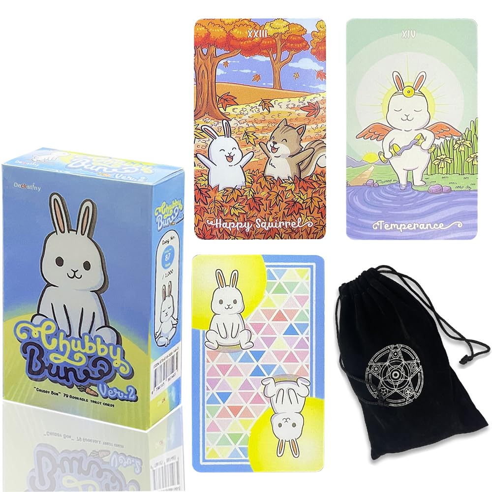LHTHT 79 Cute Rabbit Tarot Cards, Tarot Deck Cards for Beginners, Fortune Telling Cards Game with Black Flannel Bag
