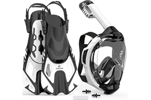 EMSINA-Full Face Snorkel Mask fins Set for Adults and Kids, Upgrade Dry Top Breathing System-New flowtech Design- Foldable Pa