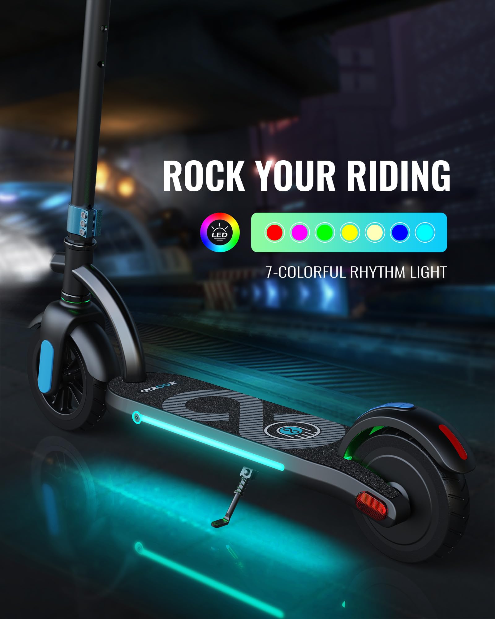 Gyroor H40 Kids Electric Scooter, 180W Motor, Up to 10 MPH, LED Display & Colorful Lights, Adjustable Height, for Boys & Girls Ages 8-12, Great Birthday Gift