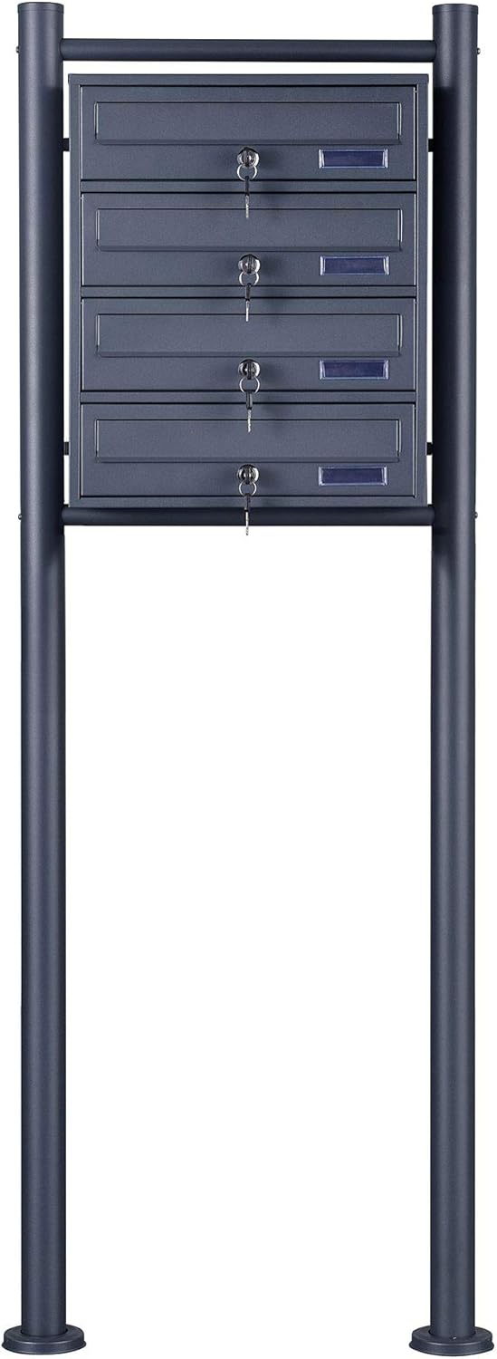 Zelsius Briefkastenanlage für Mehrfamilienhaus Standbriefkasten Briefkasten anthrazit freistehend I Verschiedene Größen I Doppelt/Einzeln (4 Fächer)