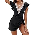 Blooming Jelly Women's Tummy Control Swimsuits One Piece Swim Dress Plus Size Bathing Suits Ruffle Lace Swimwear