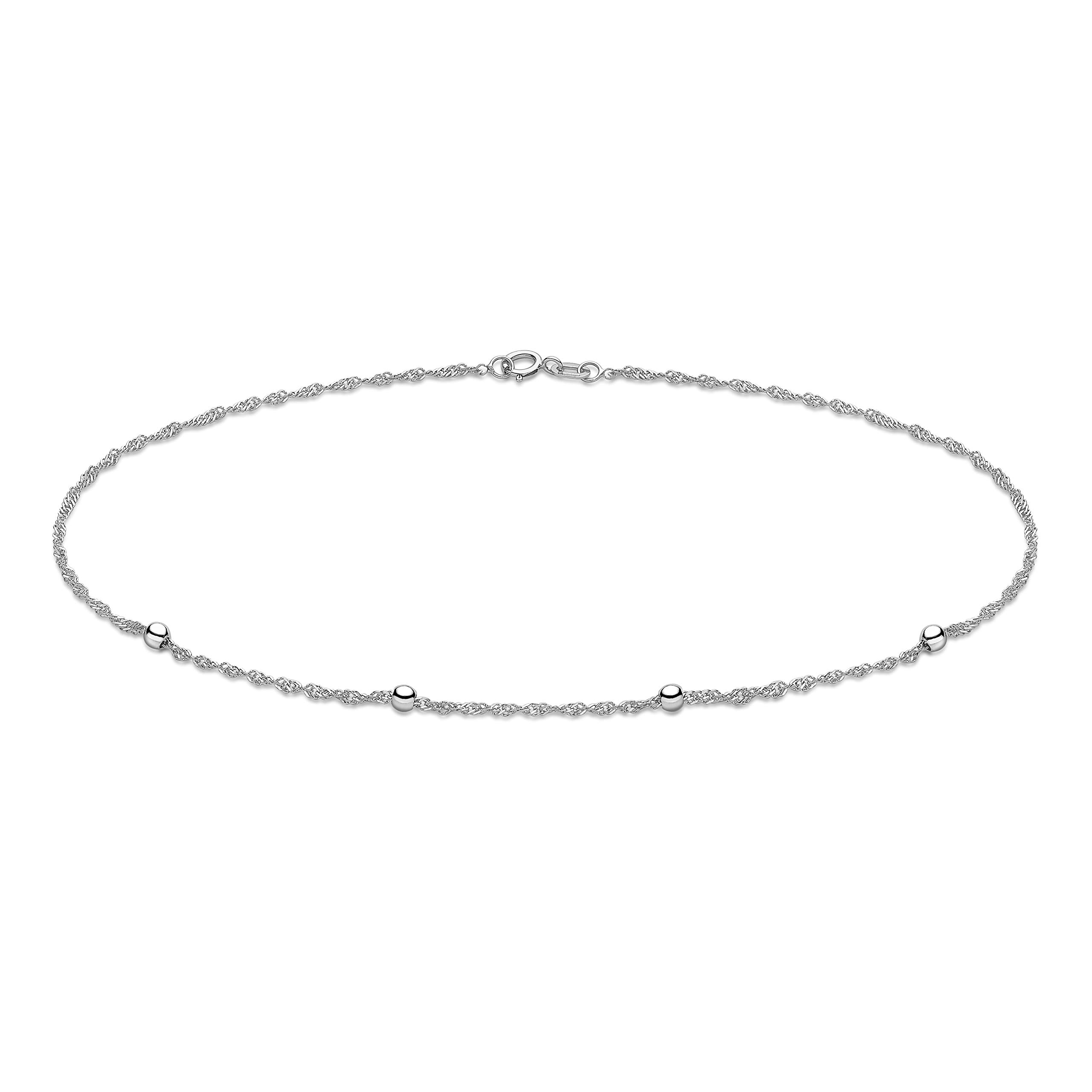 CARISSIMA Women's 9 ct White Gold Twist Curb Chain and Balls Anklet of Length 25.5 cm/10 Inch