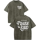 Wedsadl Christian Jesus Shirts for Men Religious Praise The Lord Bible Verse Shirt Oversized Graphic Tees Acid Wash Tshirt