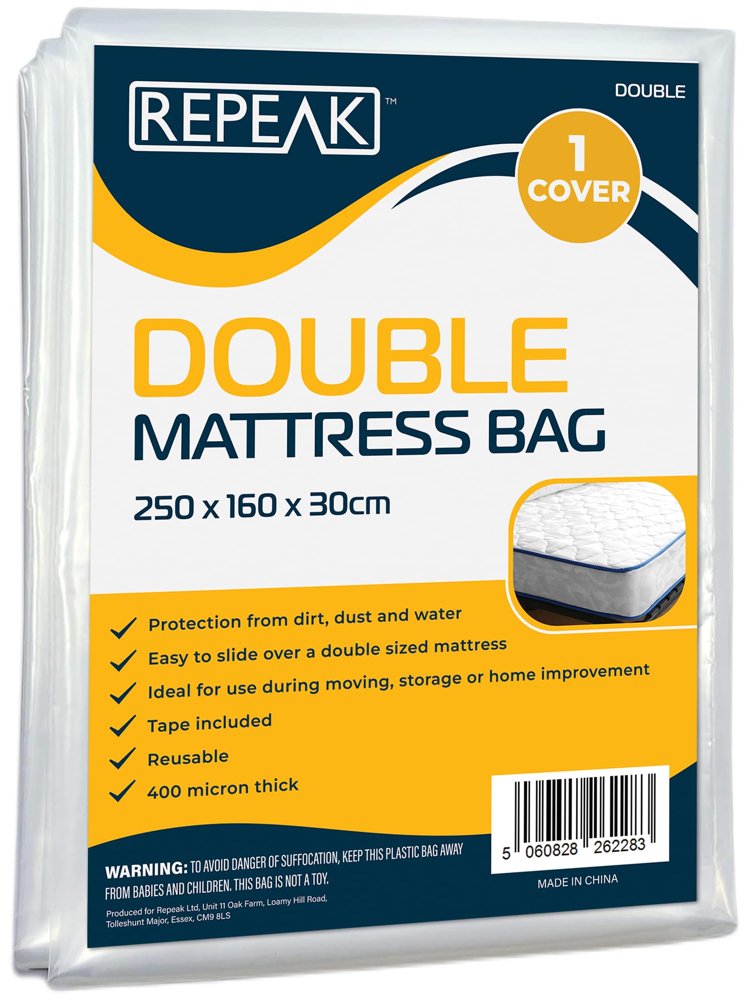Double Size Mattress Bag for Moving & Storage House Essentials - Waterproof Protector Mattress Bag, Strong Plastic Cover to Protect your Bed from Stains, Pets, Pest Damage, Dirt and Dust
