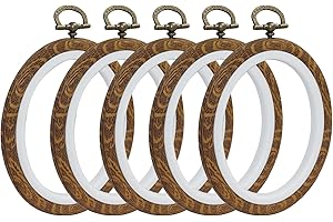 Marvexi 5Pcs Oval Fancy Embroidery Hoop 3"x3.7" Decorative Cross Stitch Hoops, Vintage Cute Faux Wood Embroidery Hoop for Christmas Ornaments and Art Craft Sewing