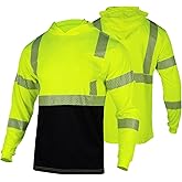 FONIRRA Safety Reflective High Visibility Long Sleeve T Shirts with Hood for Men Construction Work ANSI Class 3