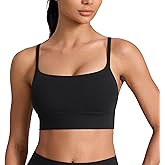 CRZ YOGA Butterlift Scoop Neck Longline Sports Bras for Women - Padded Cami Tank Adjustable Spaghetti Strap Workout Crop Top