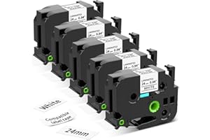 LABEL KINGDOM Replacement for Brother Label Maker Tape 24mm 0.94 Laminated White TZ Tape TZe-251 Compatible with Brother PTouch TZ TZe 1" Black on White for PT-D600 PT-D610BT PT-P700 PT-P710BT, 5-Pack TZe-251