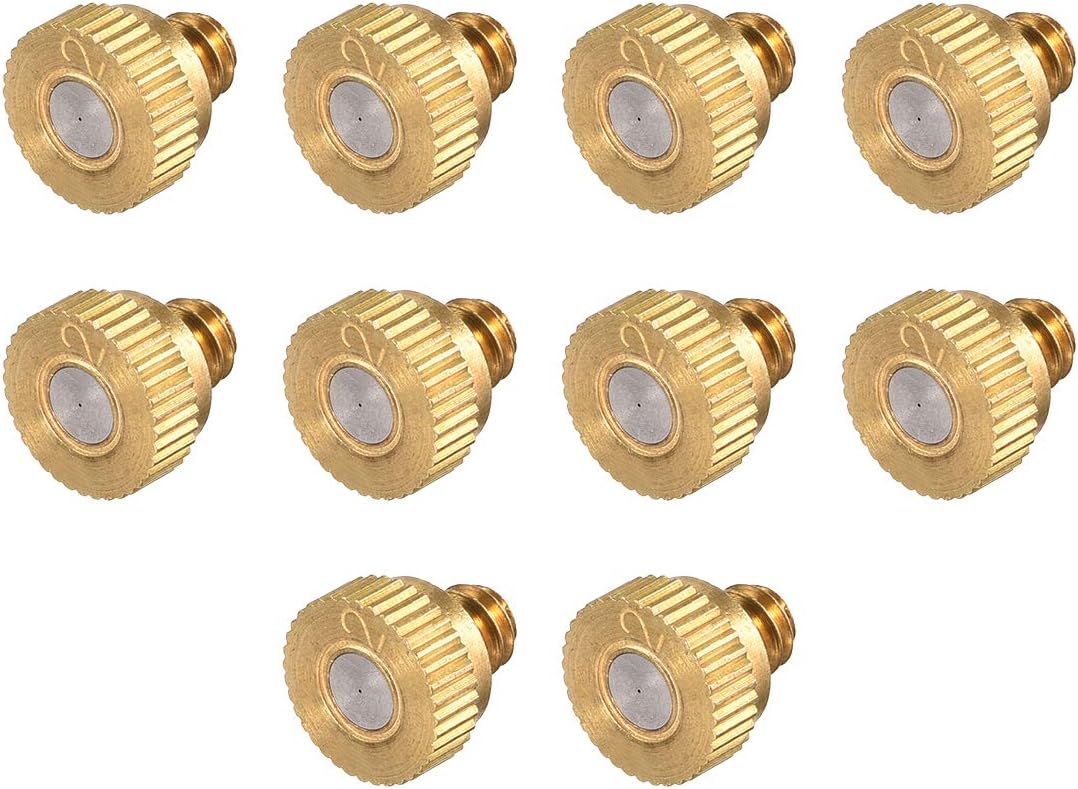 sourcing map Brass Misting Nozzle - 10/24 UNC 0.2mm Orifice Dia Replacement Heads for Outdoor Cooling System - 10 Pcs