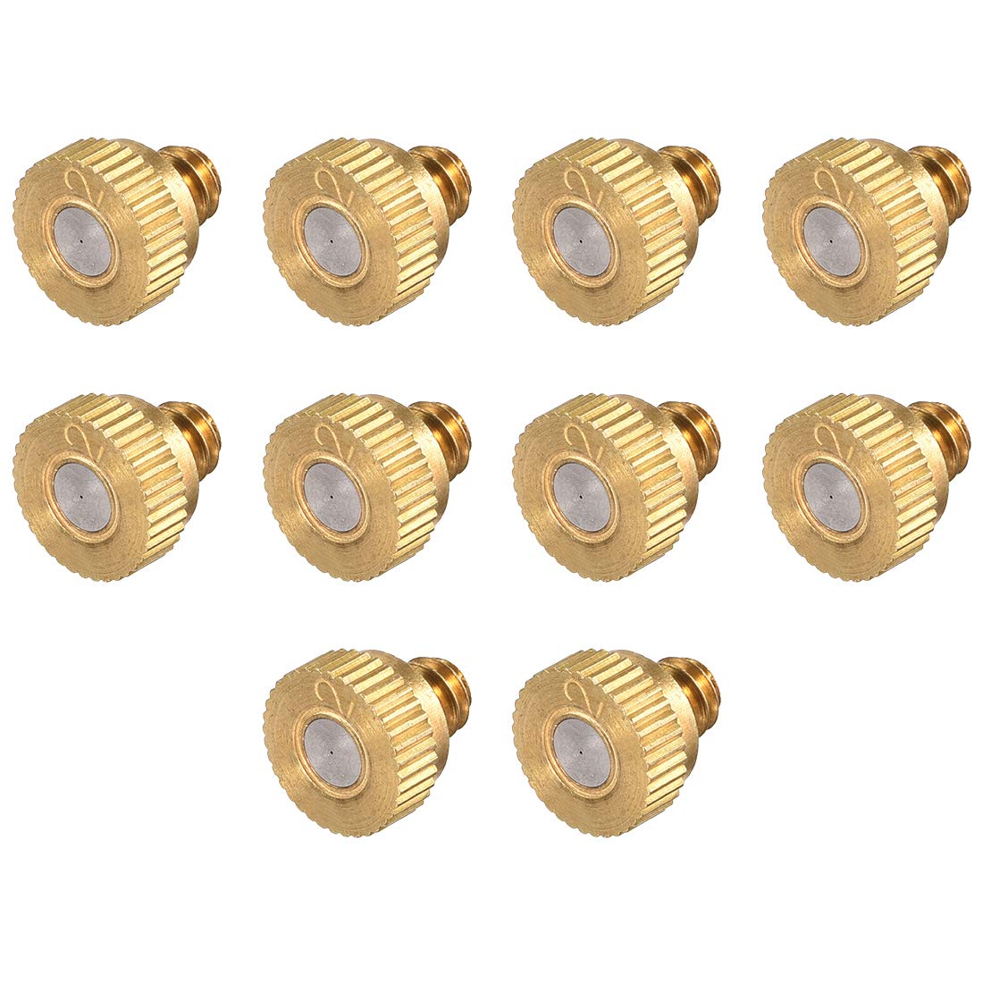 sourcing map Brass Misting Nozzle - 10/24 UNC 0.2mm Orifice Dia Replacement Heads for Outdoor Cooling System - 10 Pcs