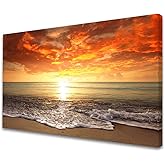 Baisuart-S0169 Canvas Prints Wall Art Sunset Ocean Beach Pictures Photo Paintings for Living Room Bedroom Home Decorations Modern Stretched and Framed Seascape Waves Landscape Giclee Artwork