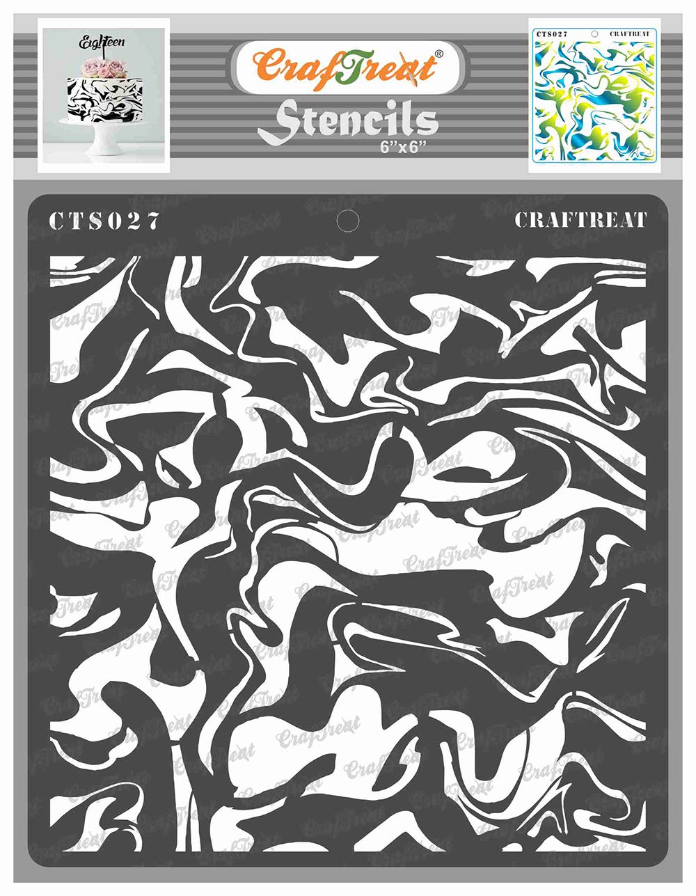 CrafTreat Reusable Marble Background Stencils for Painting on Wood, Canvas, Paper, Fabric, Floor, Wall and Tile - Marble - 6x6 Inch - DIY Art and Craft Stencils - Stone Stencil for Walls