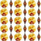 PATIKIL K9 Crystal Octagon Beads 2 Holes Pendants, 100 Pack 14mm Chandelier Prisms Parts Ornaments Hanging Beads for DIY Arts Crafts Decoration, Amber