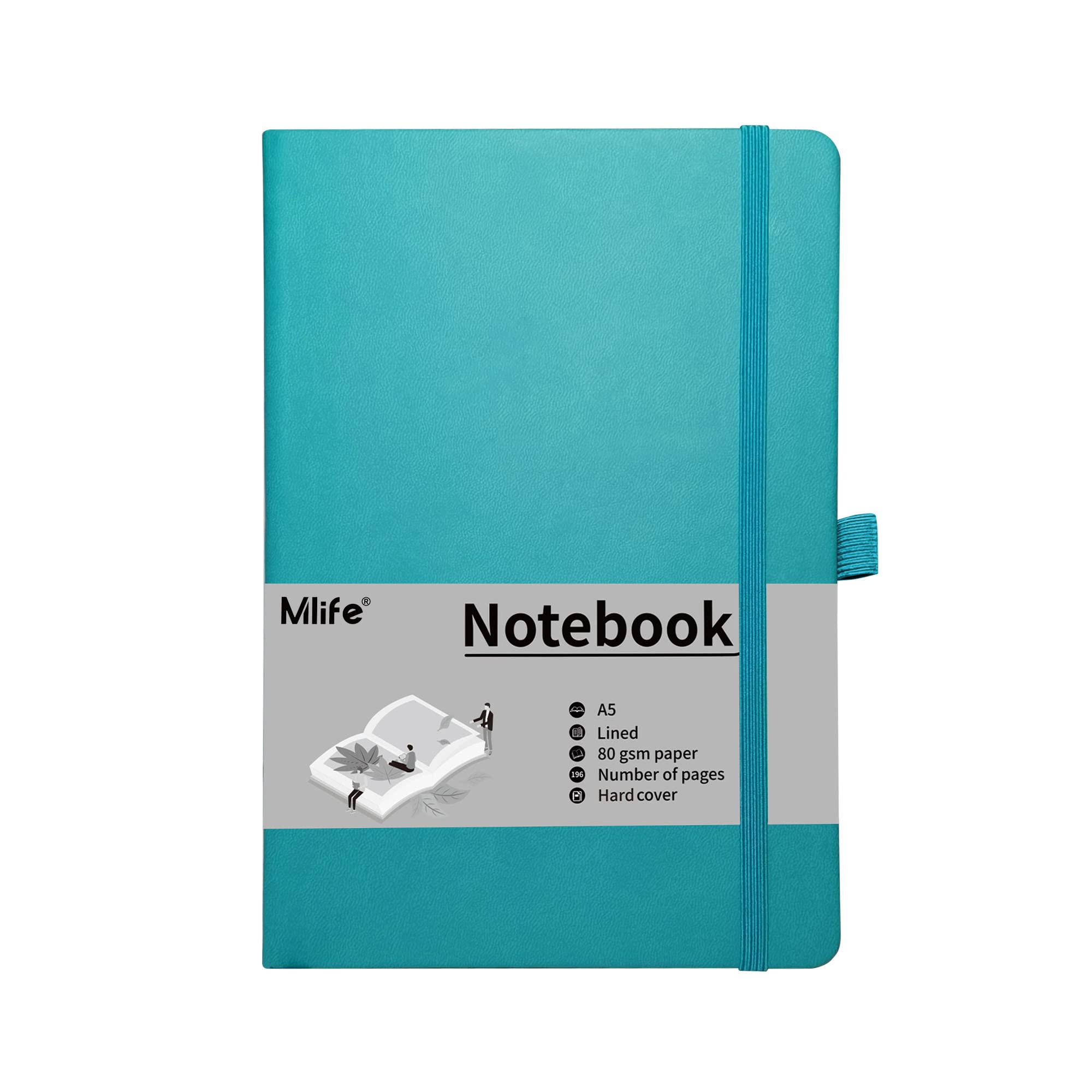 Mlife A5 Journal Notebook,Lined Hardback Notebook with Pen Holder,192 Pages,5.7 inches * 8.4 inches - for Women and Men (Pastel Aqua Marine)
