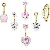 Dochais Belly Buton Ring Surgical Stainless Steel Belly Button Rings Hypoallergenic Belly Rings for Women Cute Pink CZ Heart Clicker Belly Button Piercings Navel Piercings Jewelry