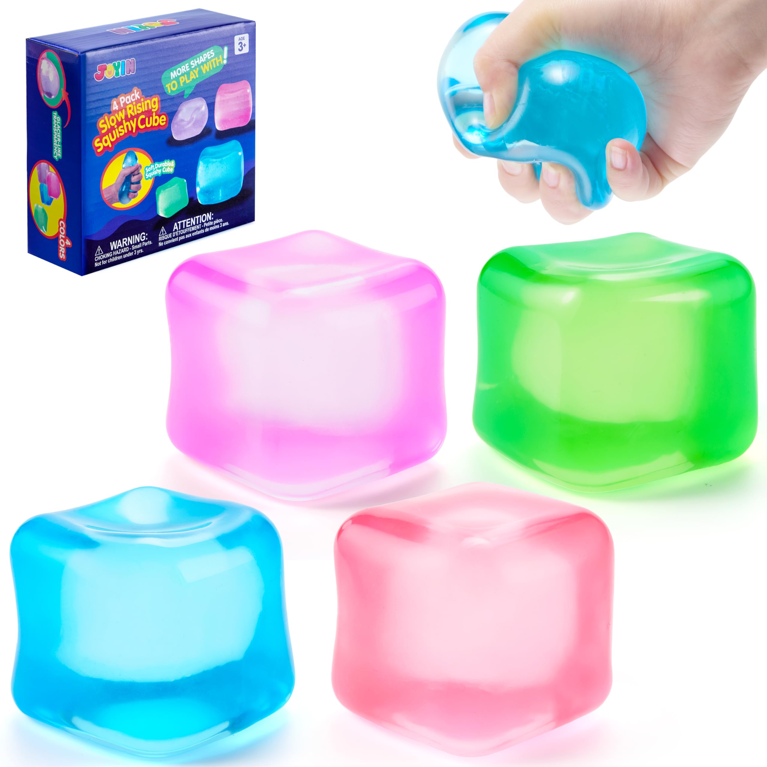 JOYIN 4 Pack Stress Cube, 2'' High Density Cube Fidget Toy, Stress Relief with Slow Rising Sensory Squishy Toys for Kids Adults, Birthday Gifts, Party Favors, Classroom Prizes for Boys Girls
