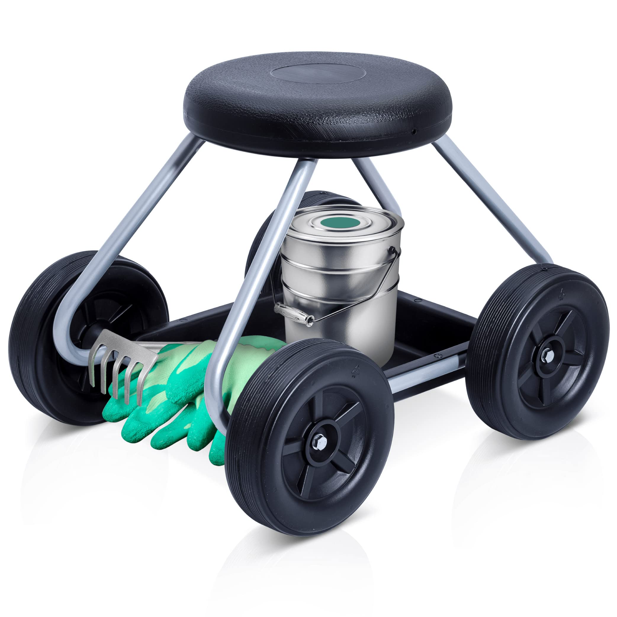 Maximex 5857030500 Stool on wheels Secura - for household and garden, Metal, 52 x 40 x 41 cm, Silver