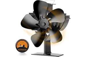 CWLAKON Wood Stove Fan, Large Size Heat Powered Fireplace Fan for Gas/Pellet/Wood Burning Stove, Silent Eco Stove Top Fan 5-Blades with Thermometer