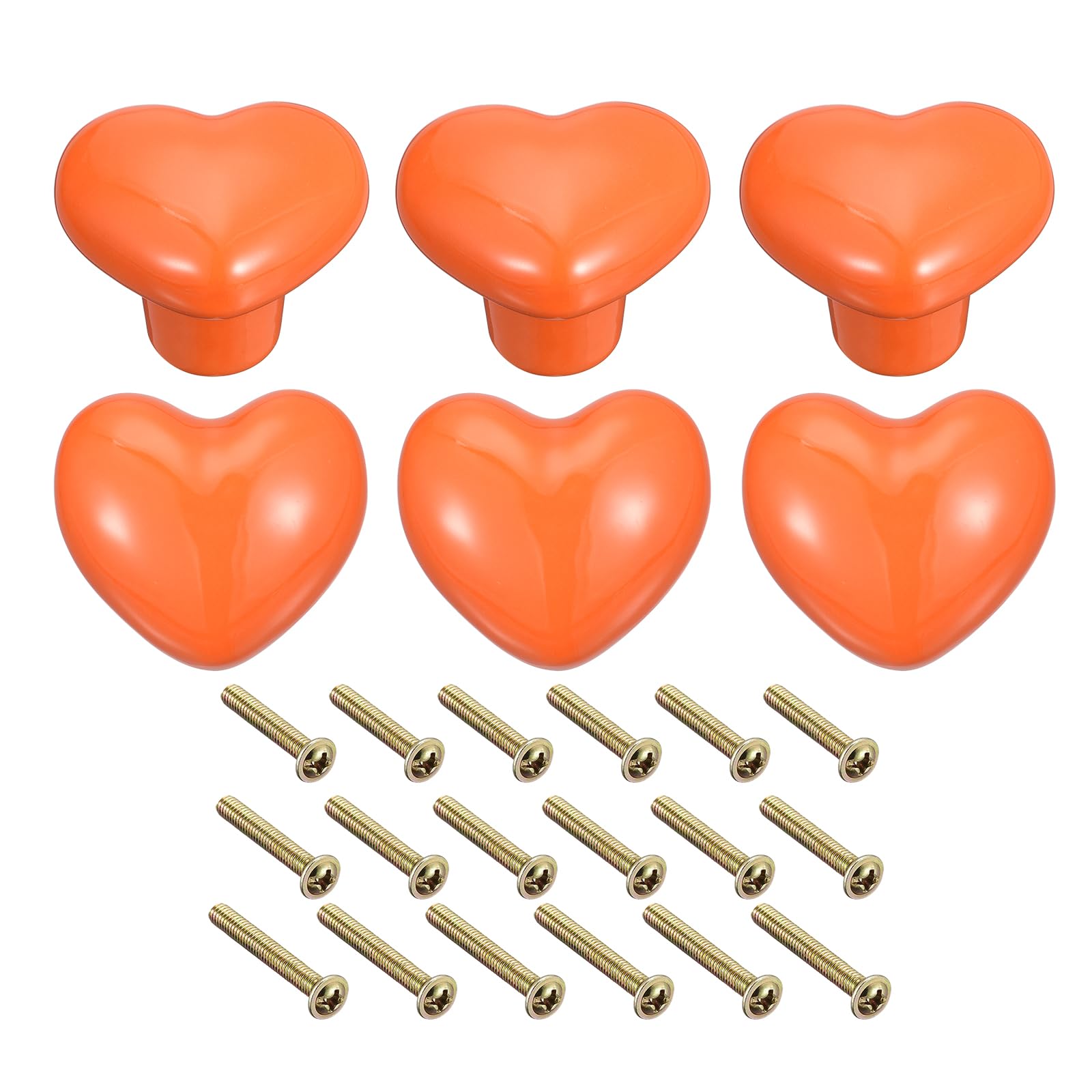 Uxcell 6Pcs Ceramic Knobs, Kitchen Drawer Knobs, Heart Shape Knobs Furniture Decorative Knobs and Pulls with Mounting Screws for Drawer, Dressers, Cupboard, Closet, Orange