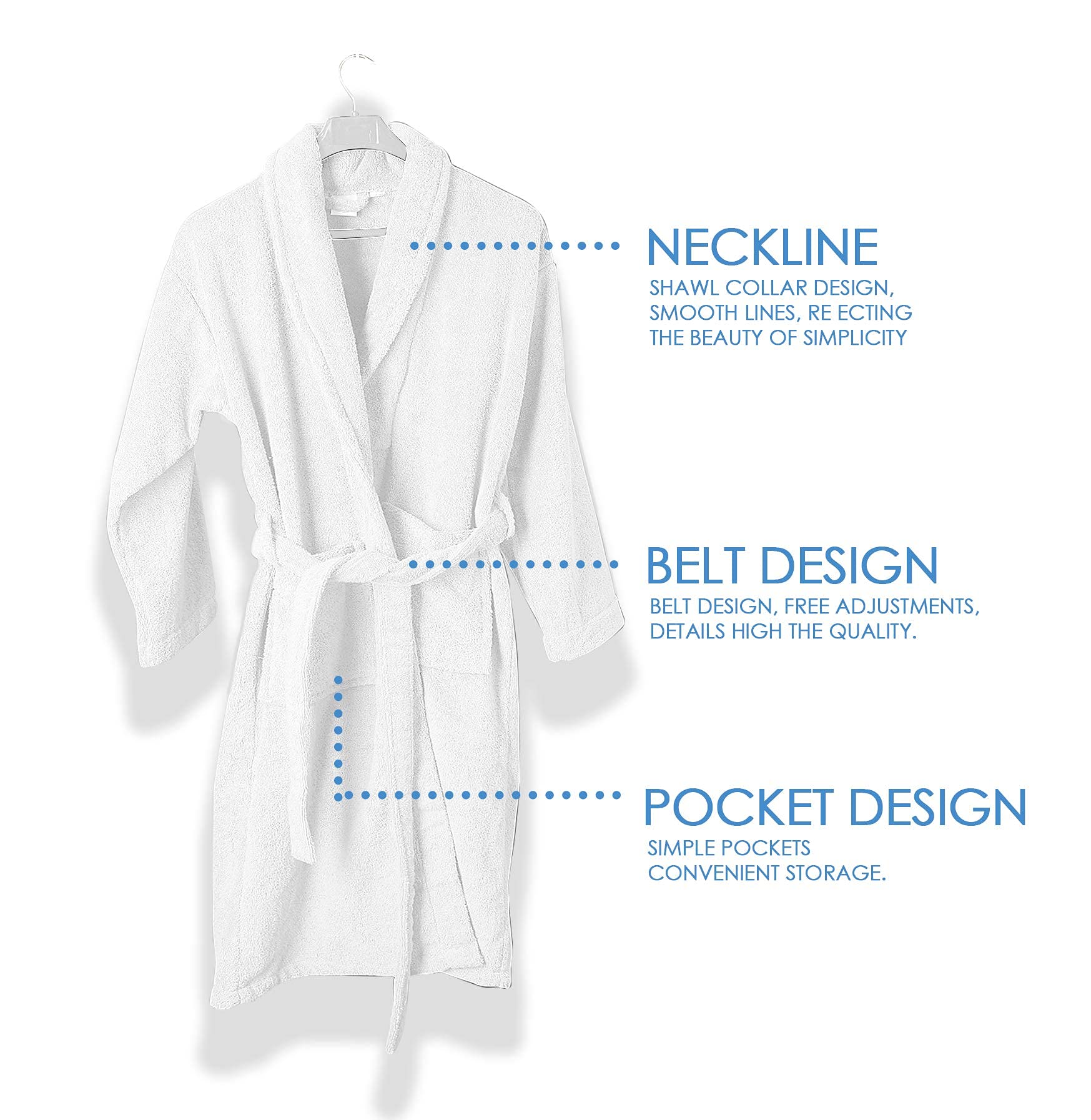 BIOLINEN 100% Cotton Terry Shawl Collar Bathrobe with Slippers – One Robe, Plush Spa Robe for Men & Women, Unisex One Size, White