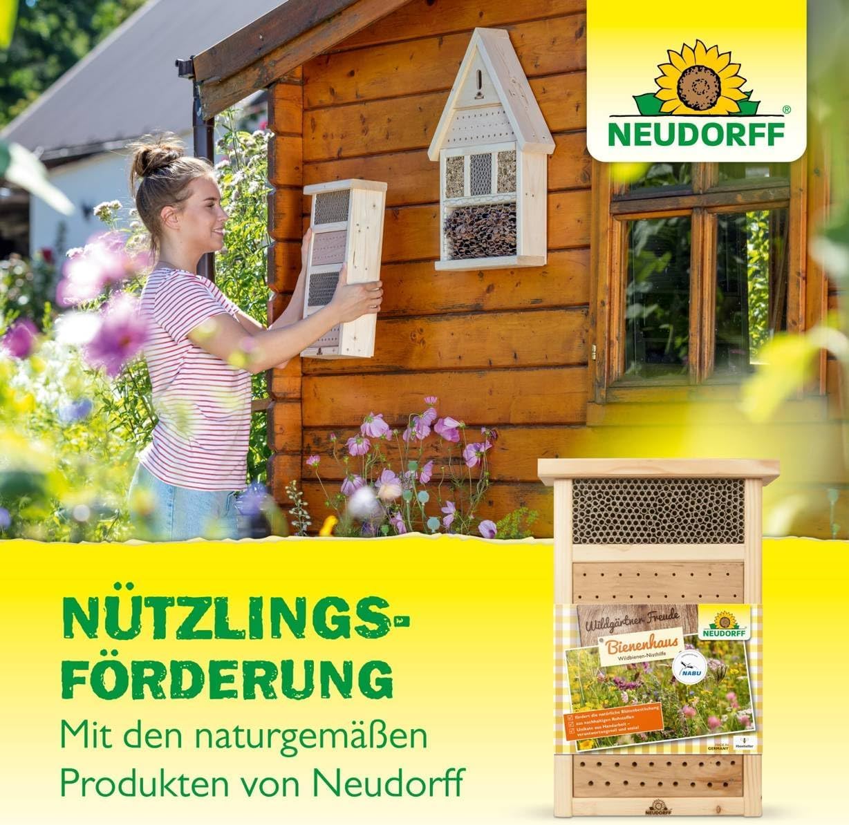 Neudorff Wildgärtner Freude Bienenhaus – Handgefertigtes Bienenhotel. Nisthilfe für Wildbienen zum Aufhängen und Aufstellen. Wetterfest und unbehandelt, 1 Stück 7